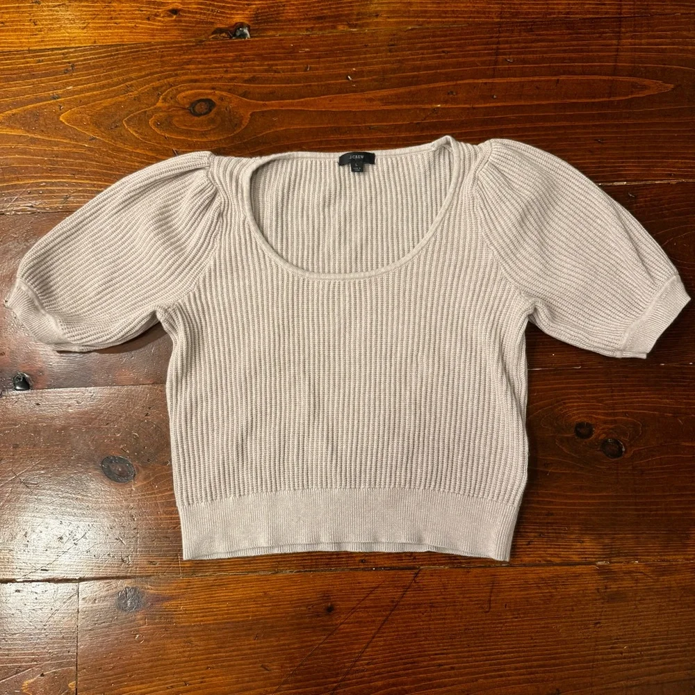 J. Crew Mauve Ribbed Knit Sweater. Cotton‎ Cashmere Blend. Bubble sleeve- Large